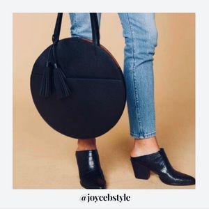 ✨ONE LEFT! Black Round Vegan Leather Tote